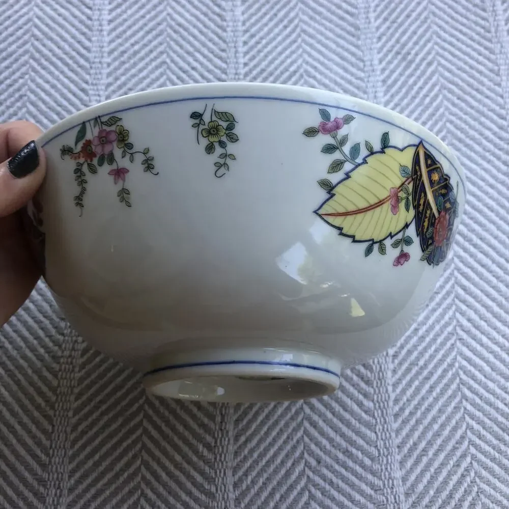 Serving Bowl Tobacco Leaf Genus Nicotiana Fine China by Mann Colorful 8.25